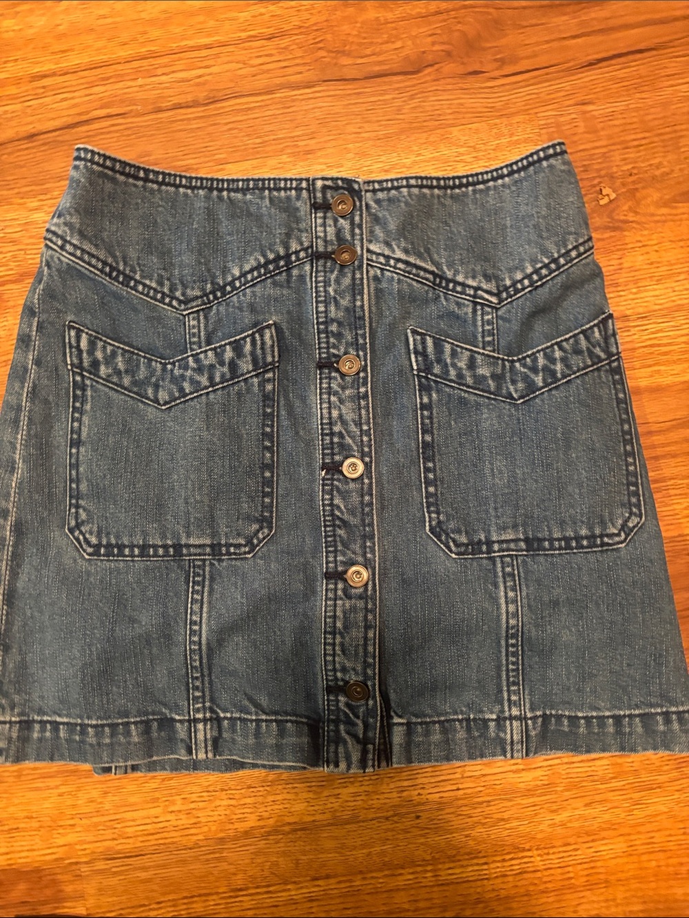 Free People Blue Denim Button-Front Mini Skirt